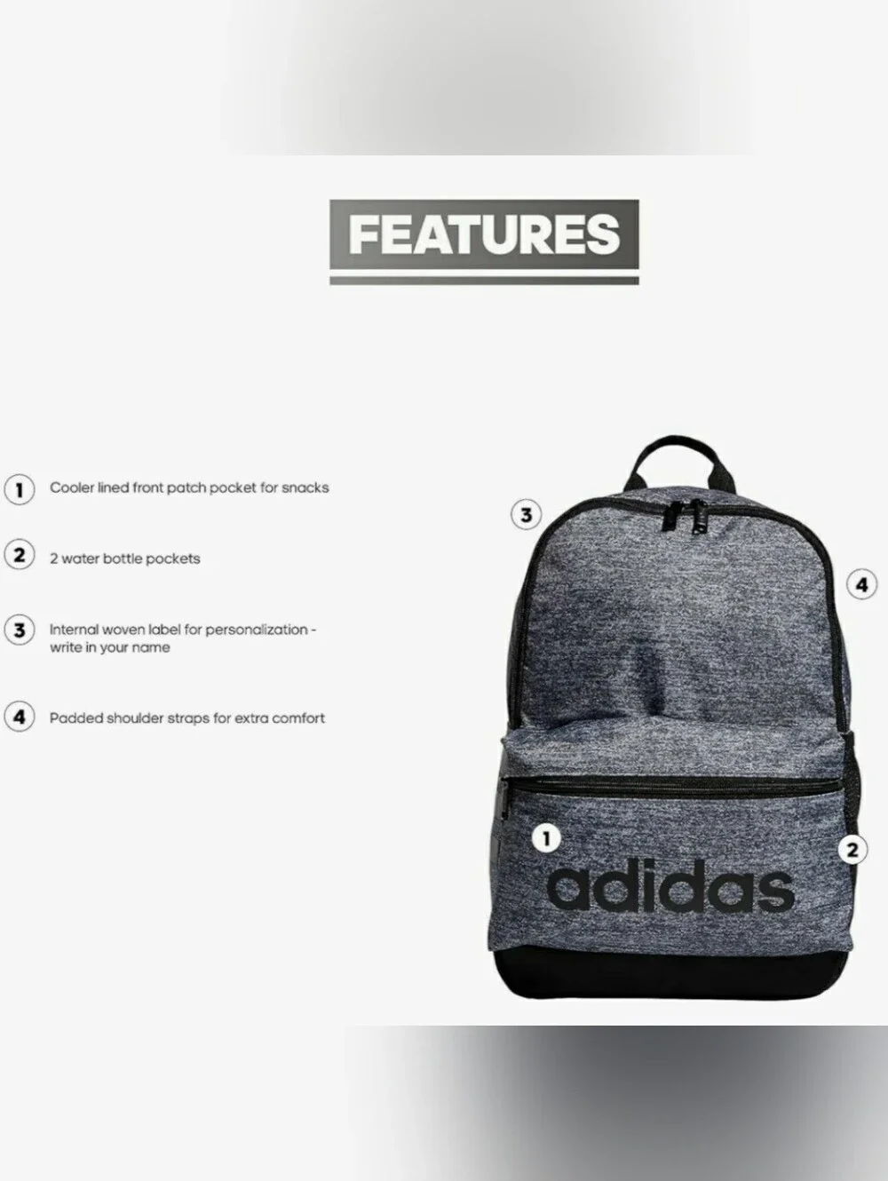 ADIDAS - YOUTH CLASSIC 3S BACKPACK - BRAND NEW - GREY/BLACK - BOYS/GIRLS